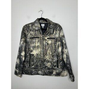 Chico's Metallic Floral Moto Zip Up Lightweight Jacket Women Size Large 2